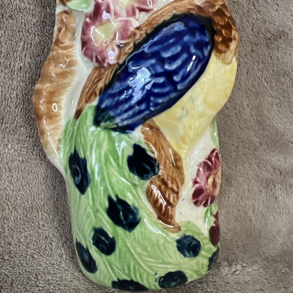 Vintage Ceramic Peacock Wall Pocket Vase 6" Made‎ in Japan Early MCM - Picture 5 of 6